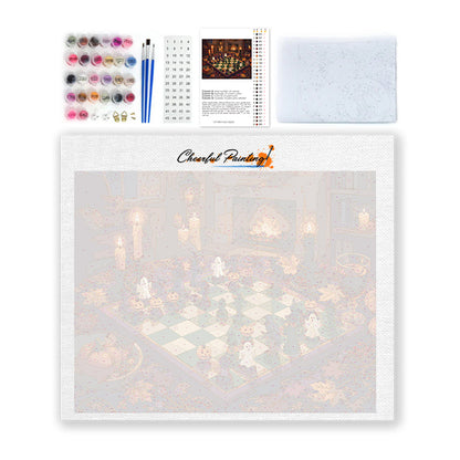 Ajedrez de Halloween junto a la chimenea – Pintura por números