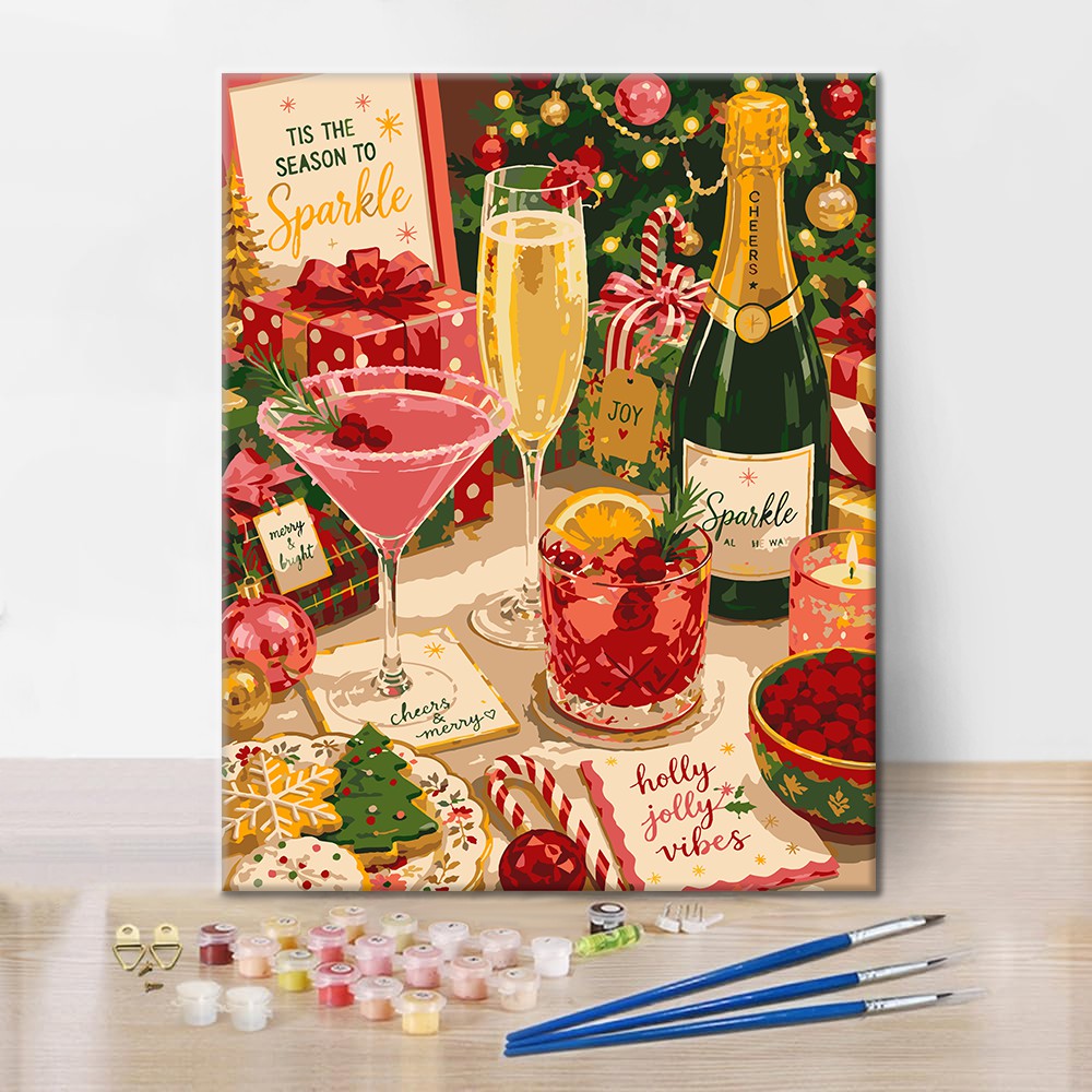 Bebidas y chispas navideñas – Pintura por números