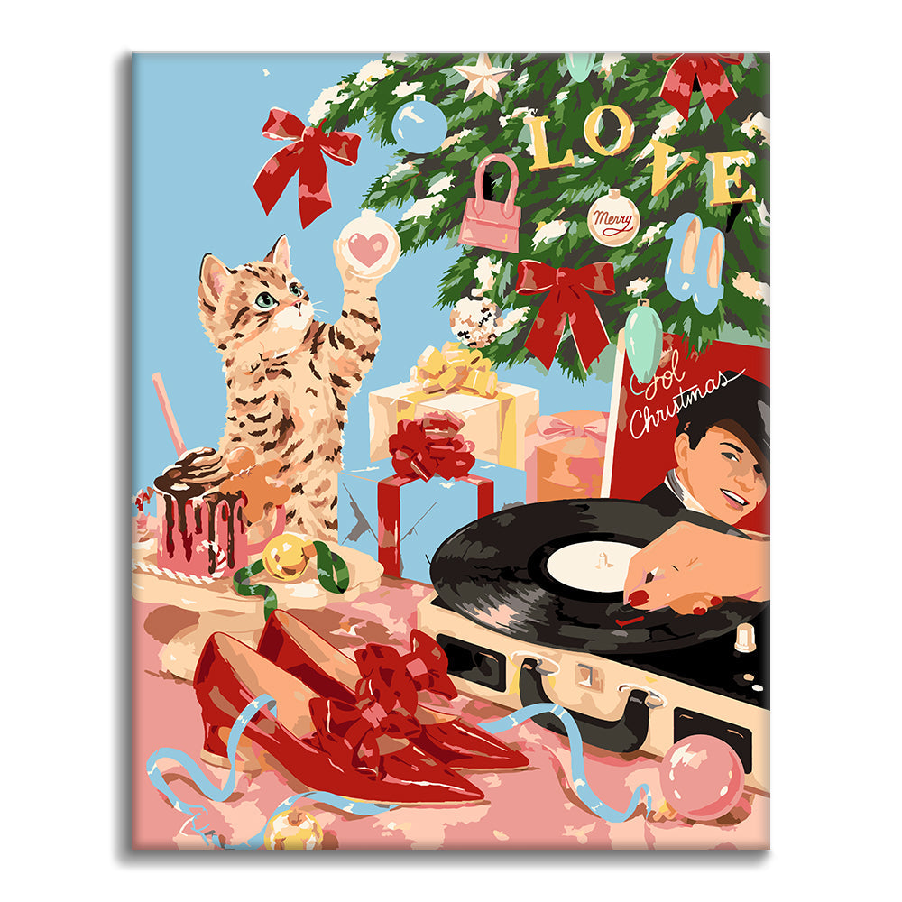 Fiesta de Navidad retro con gatos – Pintura por números