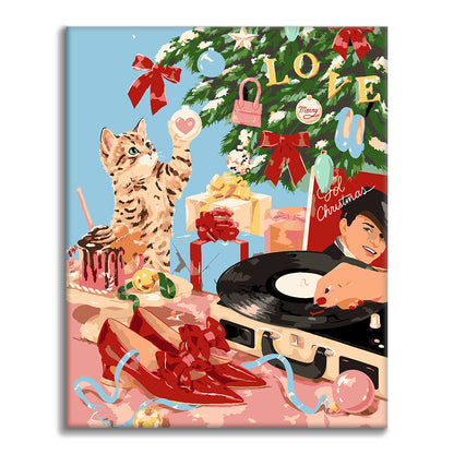 Fiesta de Navidad retro con gatos – Pintura por números