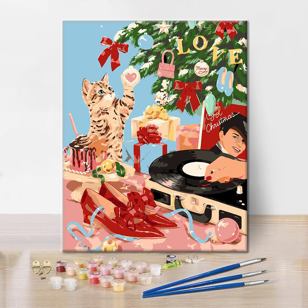 Fiesta de Navidad retro con gatos – Pintura por números