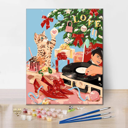 Fiesta de Navidad retro con gatos – Pintura por números