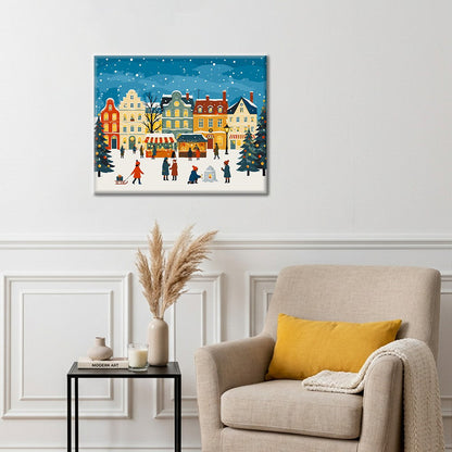 Nieve en la plaza del mercado navideño – Pintura por números