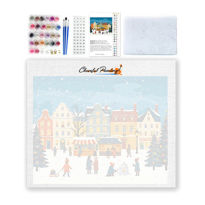 Nieve en la plaza del mercado navideño – Pintura por números