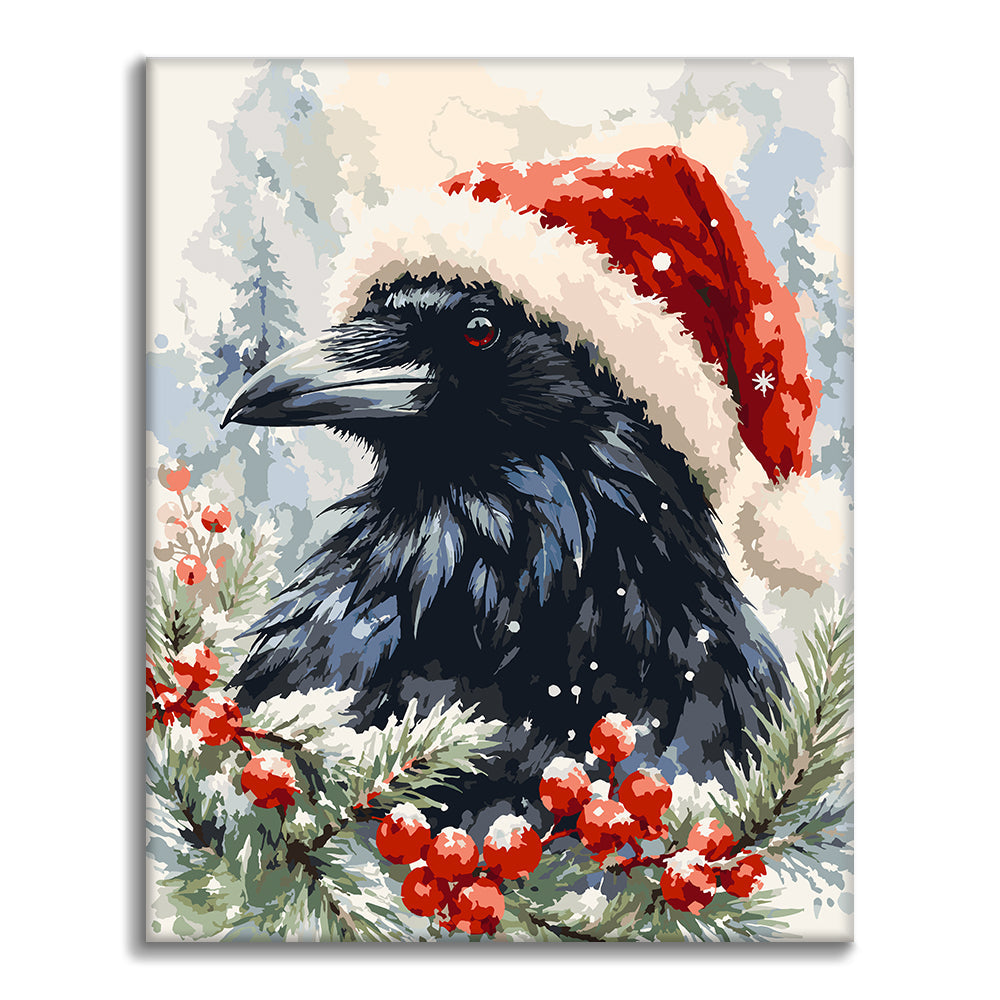 Cuervo con sombrero de Papá Noel – Pintura por números