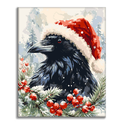 Cuervo con sombrero de Papá Noel – Pintura por números