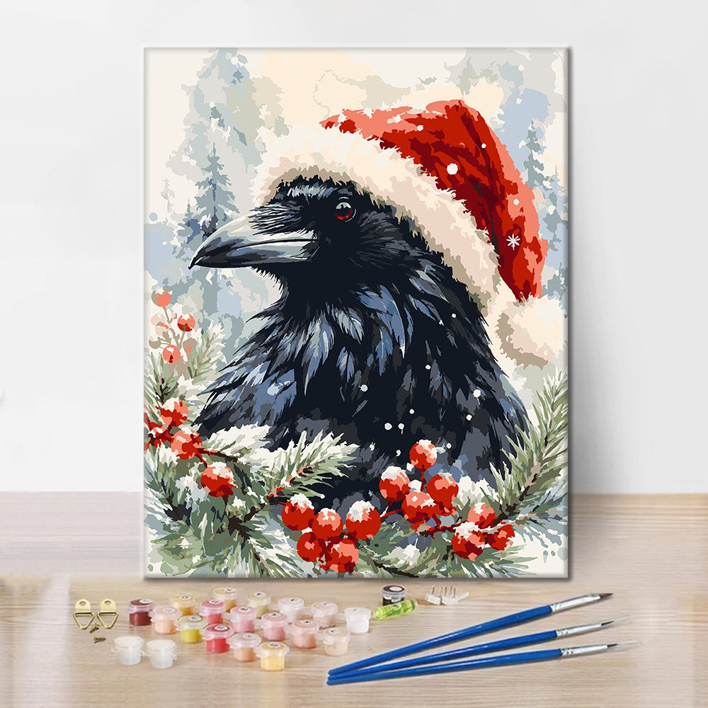 Cuervo con sombrero de Papá Noel – Pintura por números