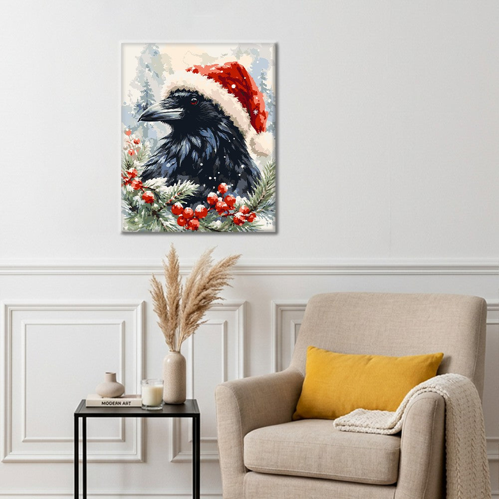 Cuervo con sombrero de Papá Noel – Pintura por números