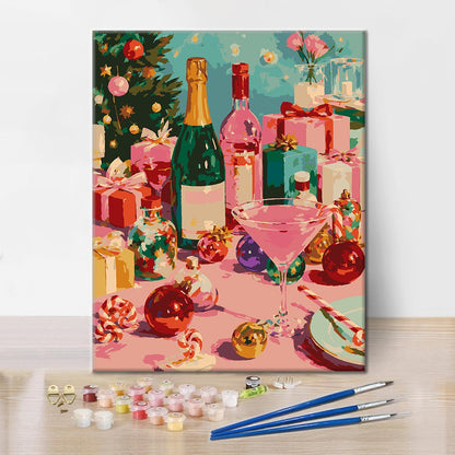 Bodegón festivo con champán – Pintura por números