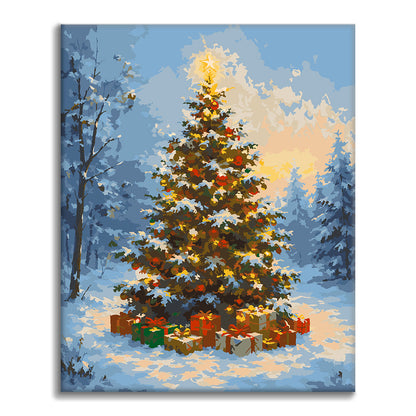 Árbol de Navidad en la nieve – Pintura por números
