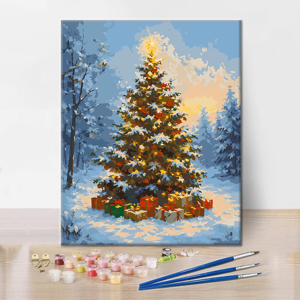 Árbol de Navidad en la nieve – Pintura por números