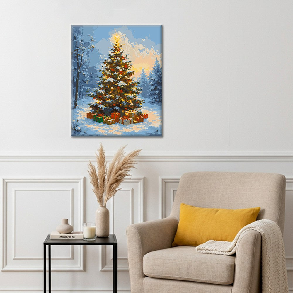 Árbol de Navidad en la nieve – Pintura por números
