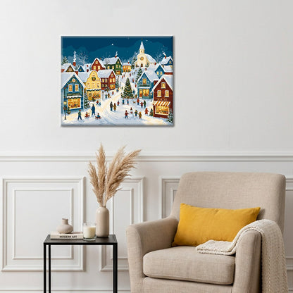 Pueblo navideño nevado – Pintura por números