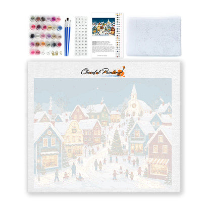 Pueblo navideño nevado – Pintura por números
