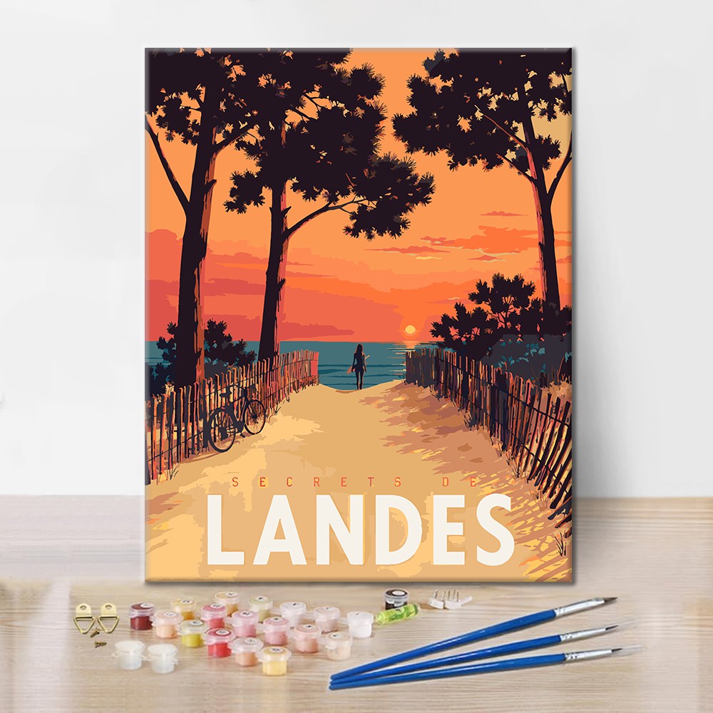 Camino a la playa al atardecer – Pintura por números