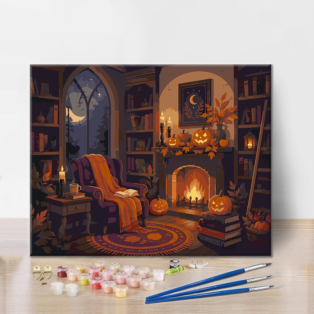Acogedora biblioteca de Halloween – Pintura por números
