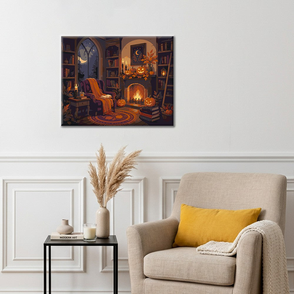 Acogedora biblioteca de Halloween – Pintura por números
