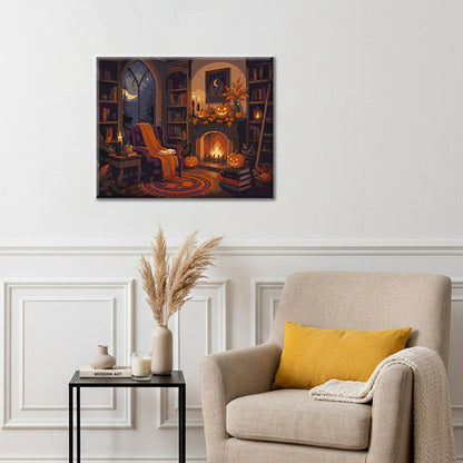 Acogedora biblioteca de Halloween – Pintura por números