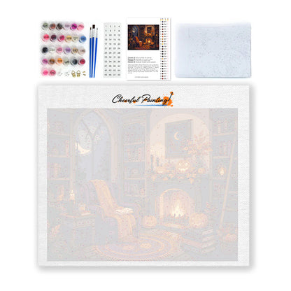 Acogedora biblioteca de Halloween – Pintura por números