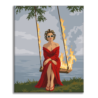 Mujer en un columpio llameante – Pintura por números
