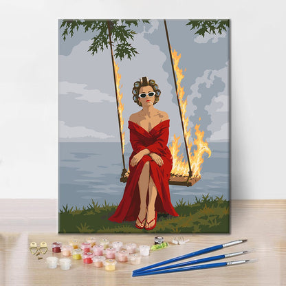 Mujer en un columpio llameante – Pintura por números