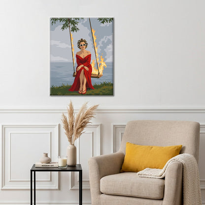 Mujer en un columpio llameante – Pintura por números