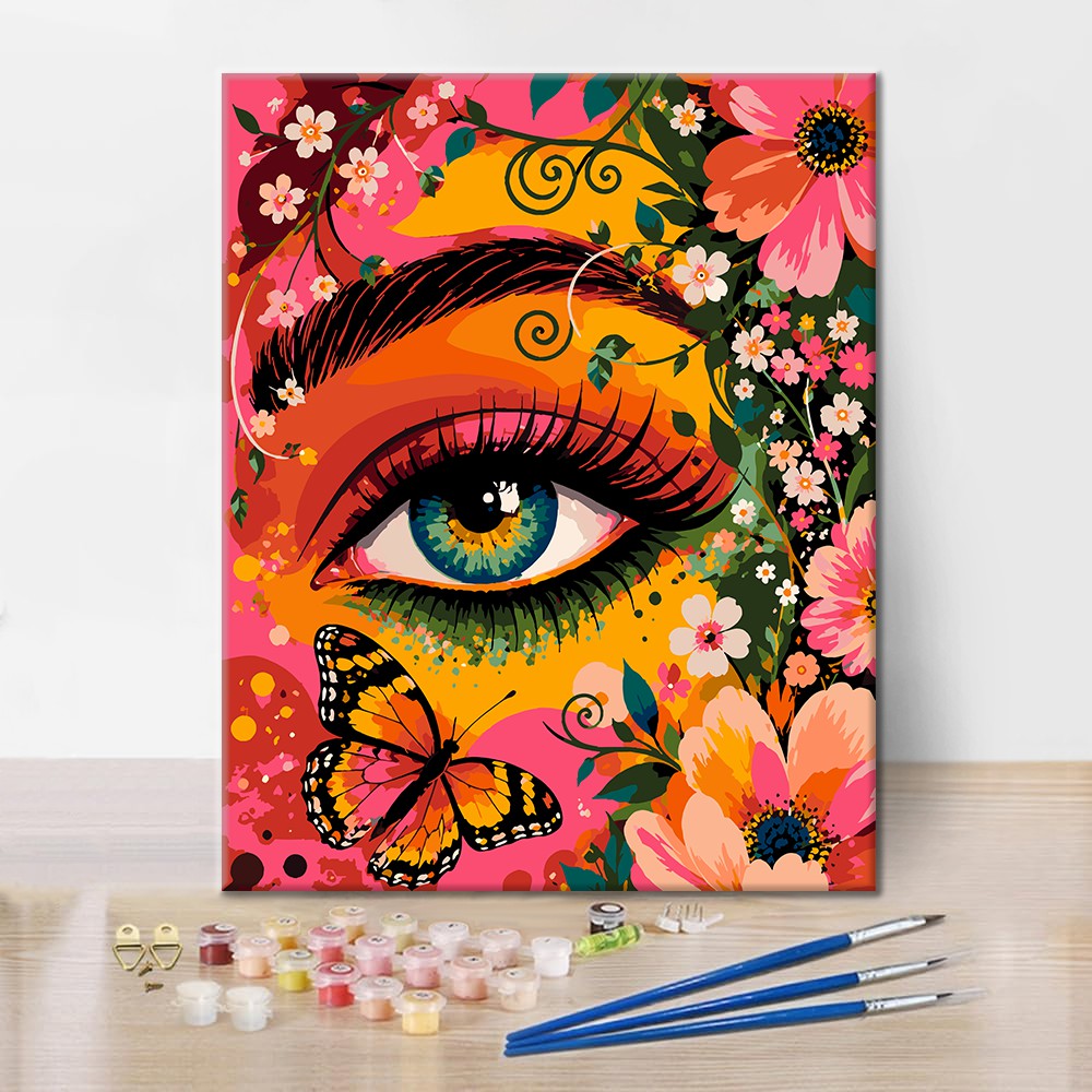 Ojo floral y mariposa – Pintura por números