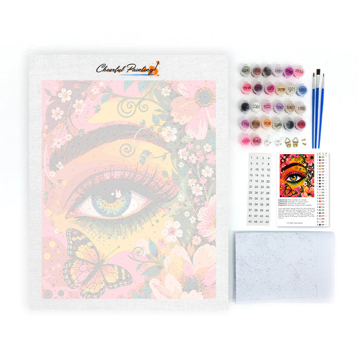 Ojo floral y mariposa – Pintura por números