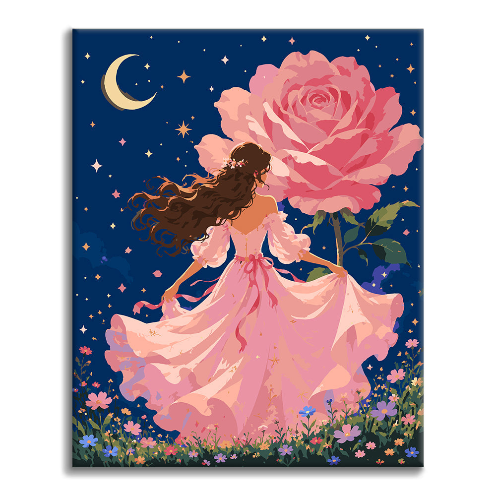 Princesa rosa iluminada por la luna – Pintura por números