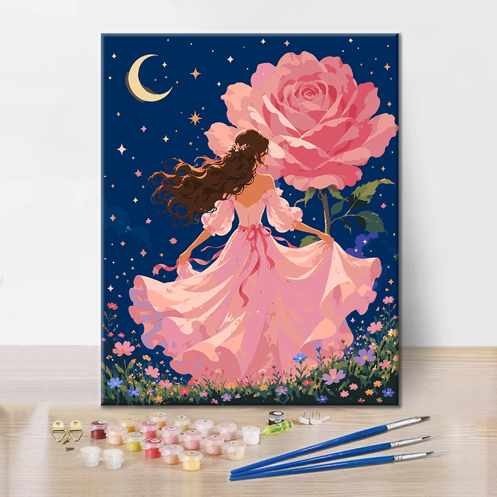 Princesa rosa iluminada por la luna – Pintura por números