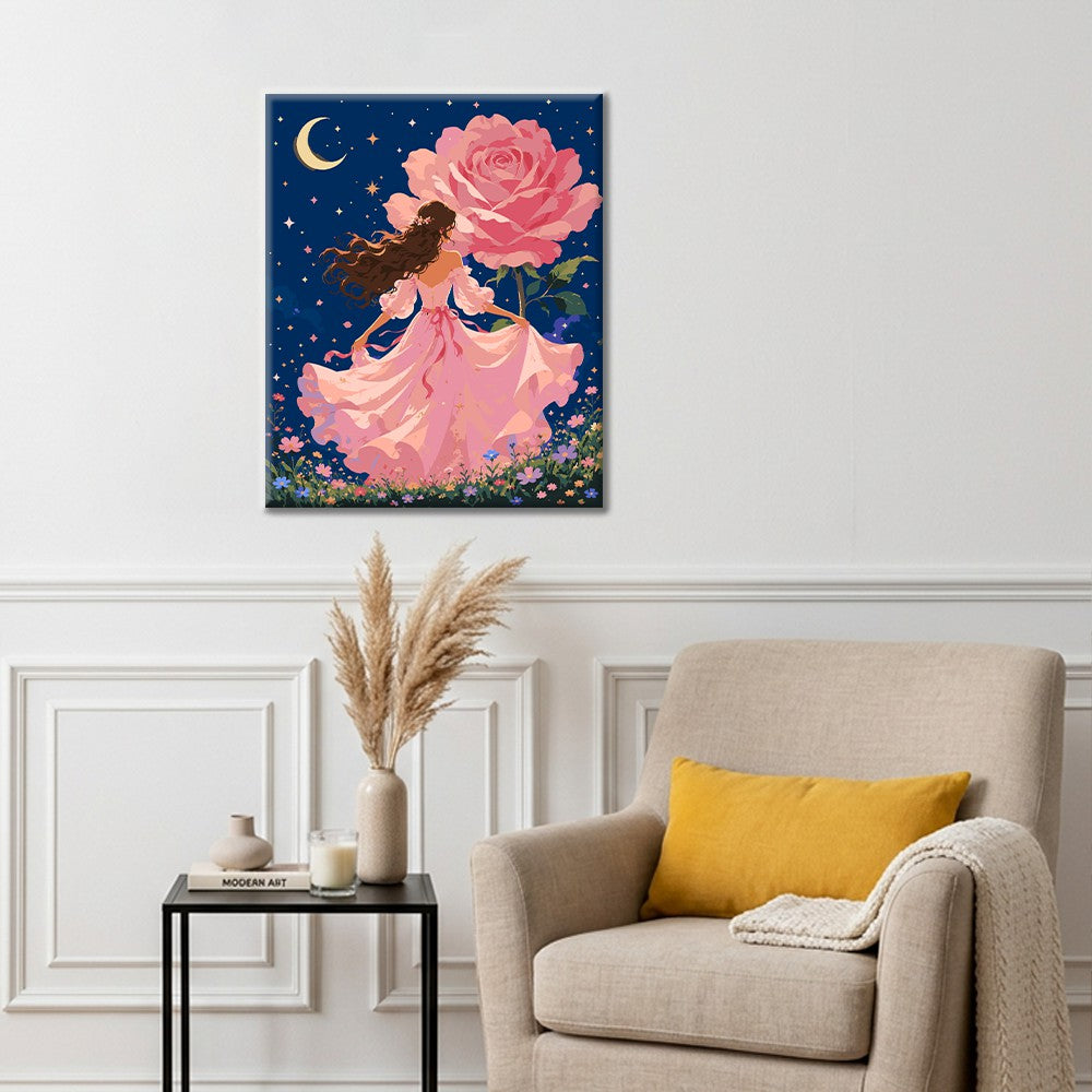 Princesa rosa iluminada por la luna – Pintura por números