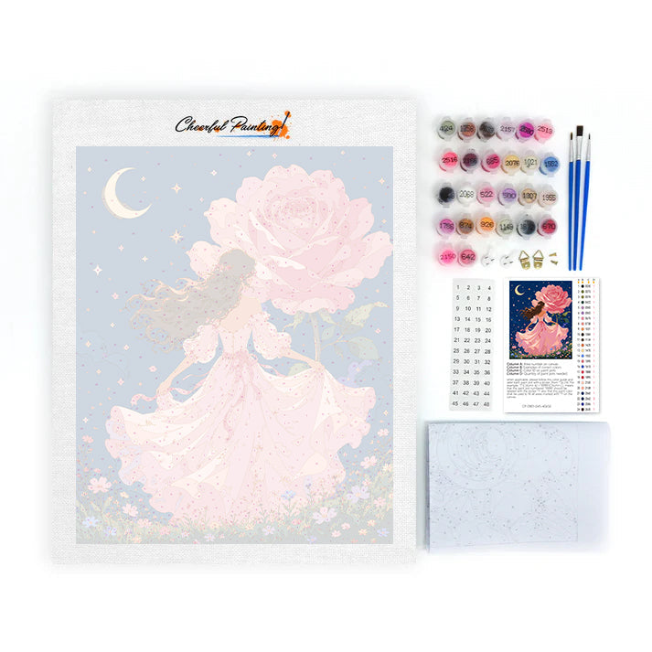 Princesa rosa iluminada por la luna – Pintura por números