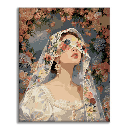 Novia bajo un velo floral – Pintura por números
