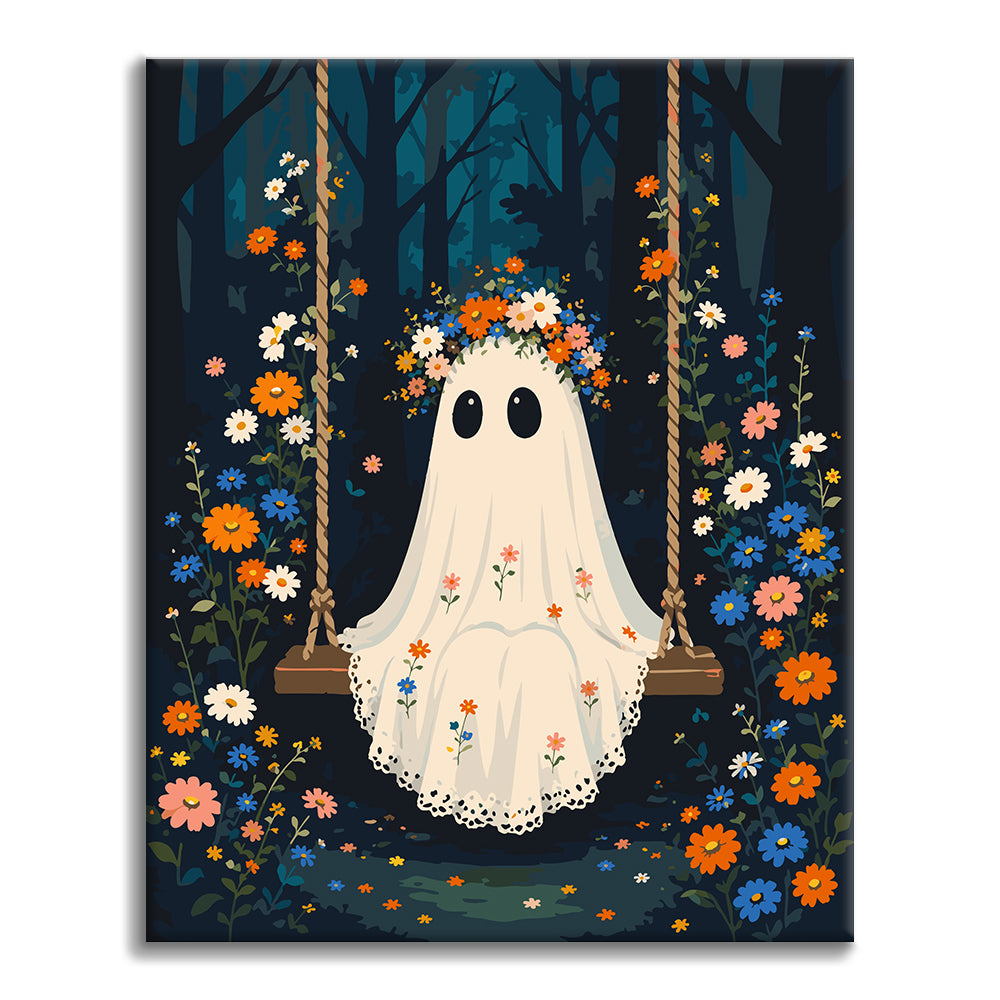 Fantasma en un columpio del bosque – Pintura por números