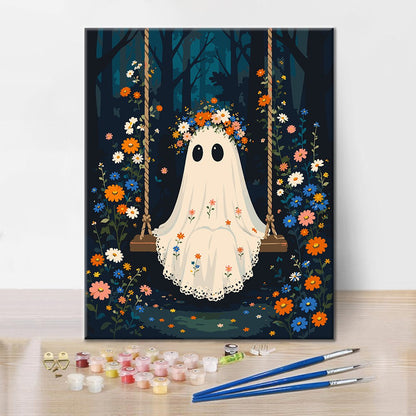 Fantasma en un columpio del bosque – Pintura por números