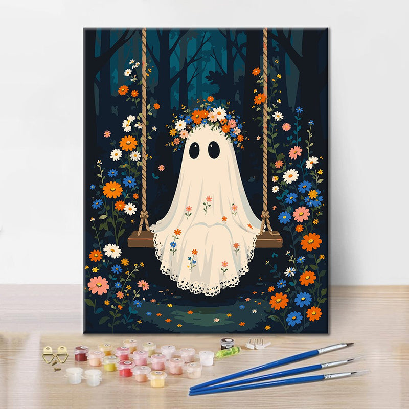 Fantasma en un columpio del bosque – Pintura por números