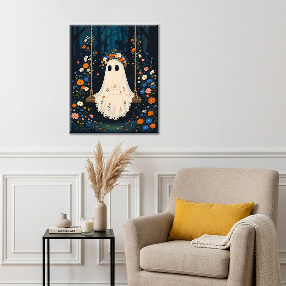 Fantasma en un columpio del bosque – Pintura por números