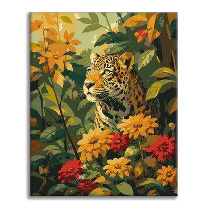Leopardo entre las flores tropicales – Pintura por números