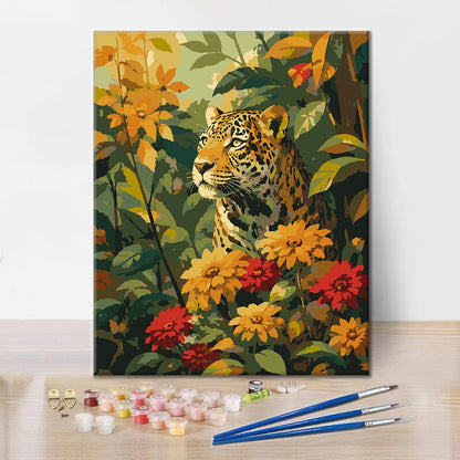 Leopardo entre las flores tropicales – Pintura por números