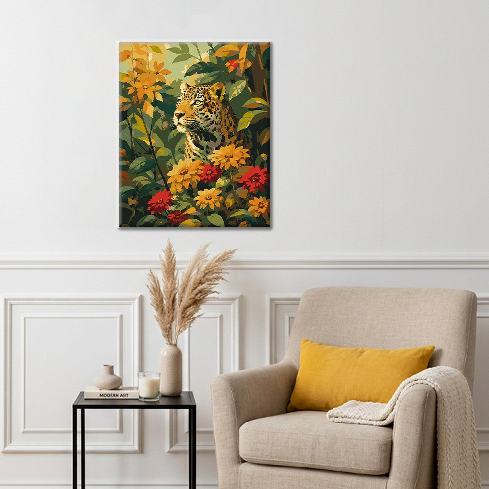 Leopardo entre las flores tropicales – Pintura por números