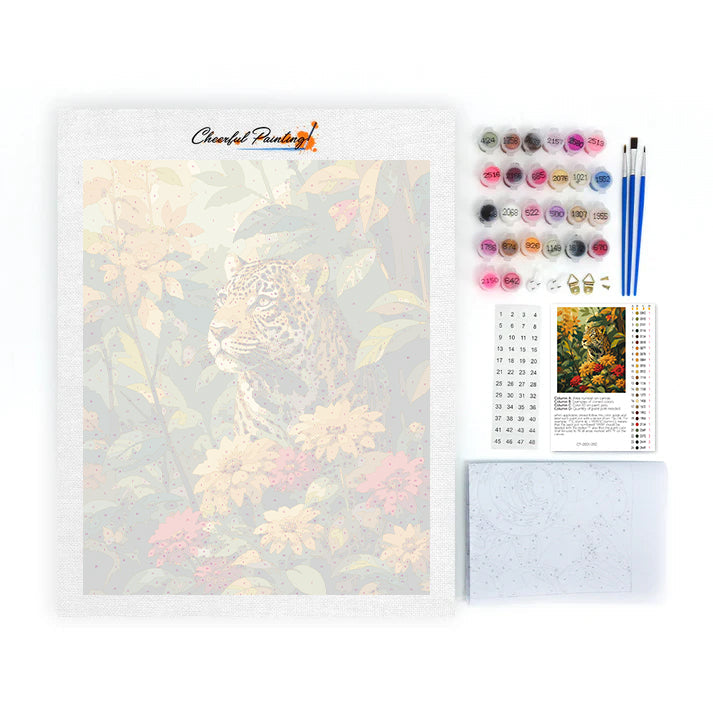 Leopardo entre las flores tropicales – Pintura por números