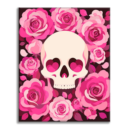 Calavera rosa rosa – Pintura por números