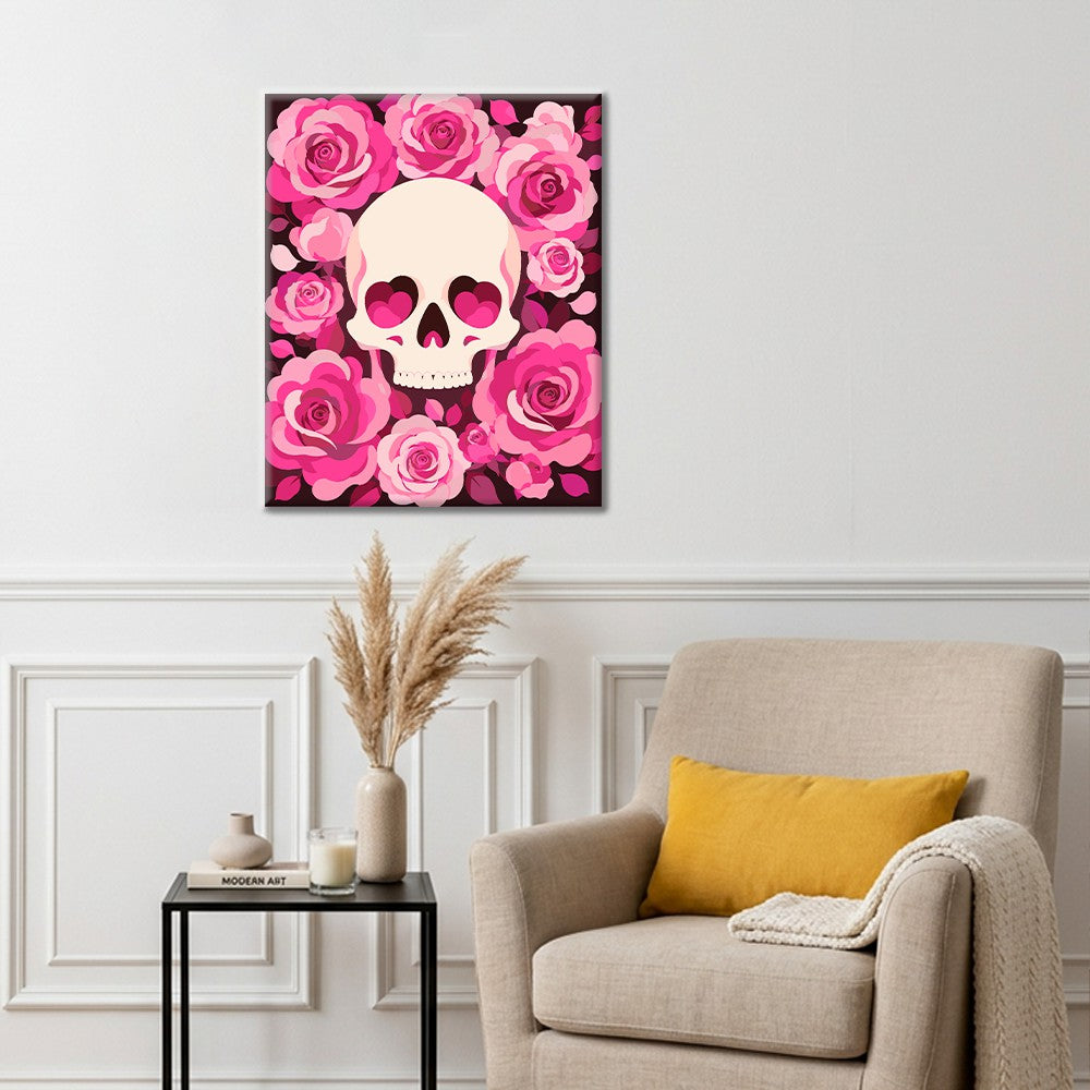 Calavera rosa rosa – Pintura por números