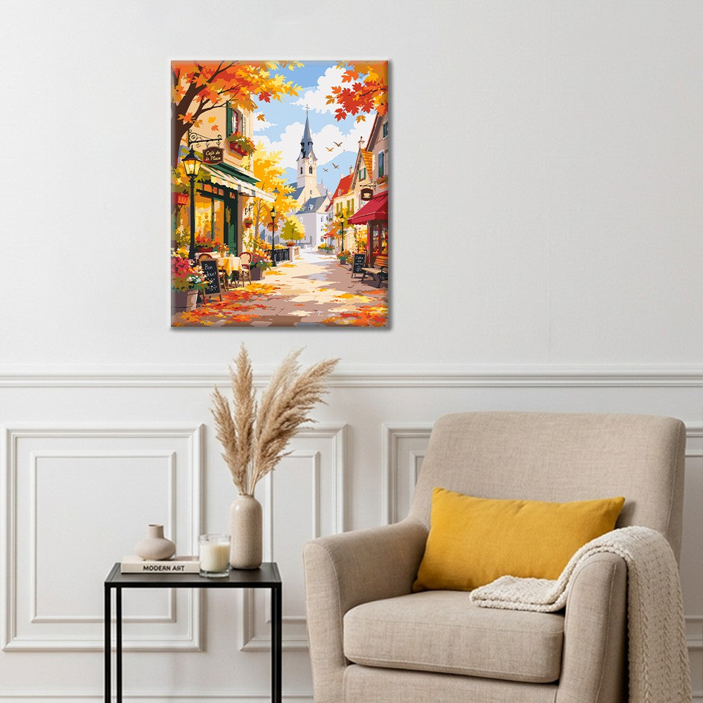 Sunny Autumn Café Street – Pintura por números