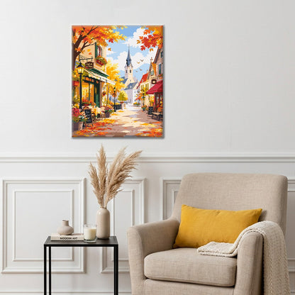 Sunny Autumn Café Street – Pintura por números