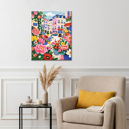 Calle parisina llena de flores – Pintura por números
