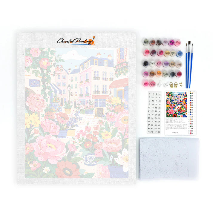 Calle parisina llena de flores – Pintura por números