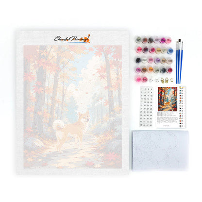 Shiba Inu en un bosque de otoño – Pintura por números