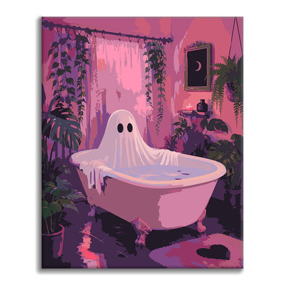 Fantasma en una bañera rosa – Pintura por números