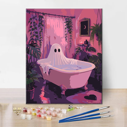 Fantasma en una bañera rosa – Pintura por números